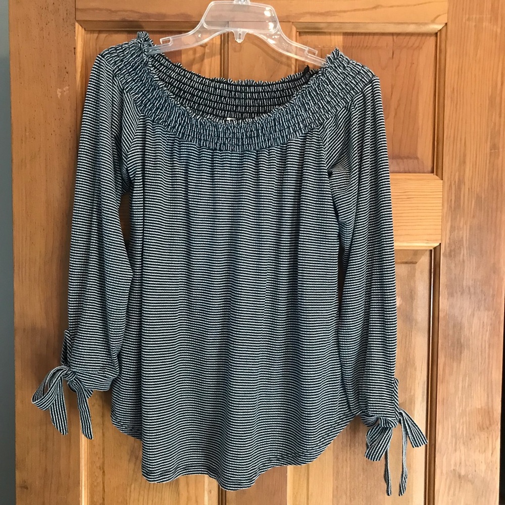 Black and white striped off shoulder top